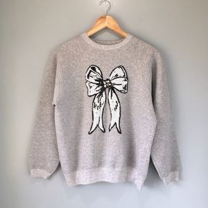 Hand Sewn Sequin & Pearl Bow Appliqué Sweatshirt